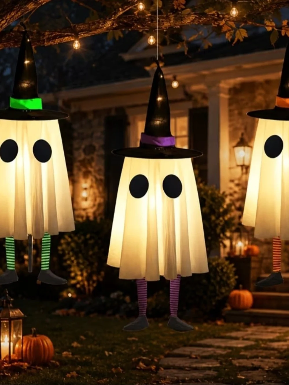 Hanging Witch Ghost Light Decoration - White